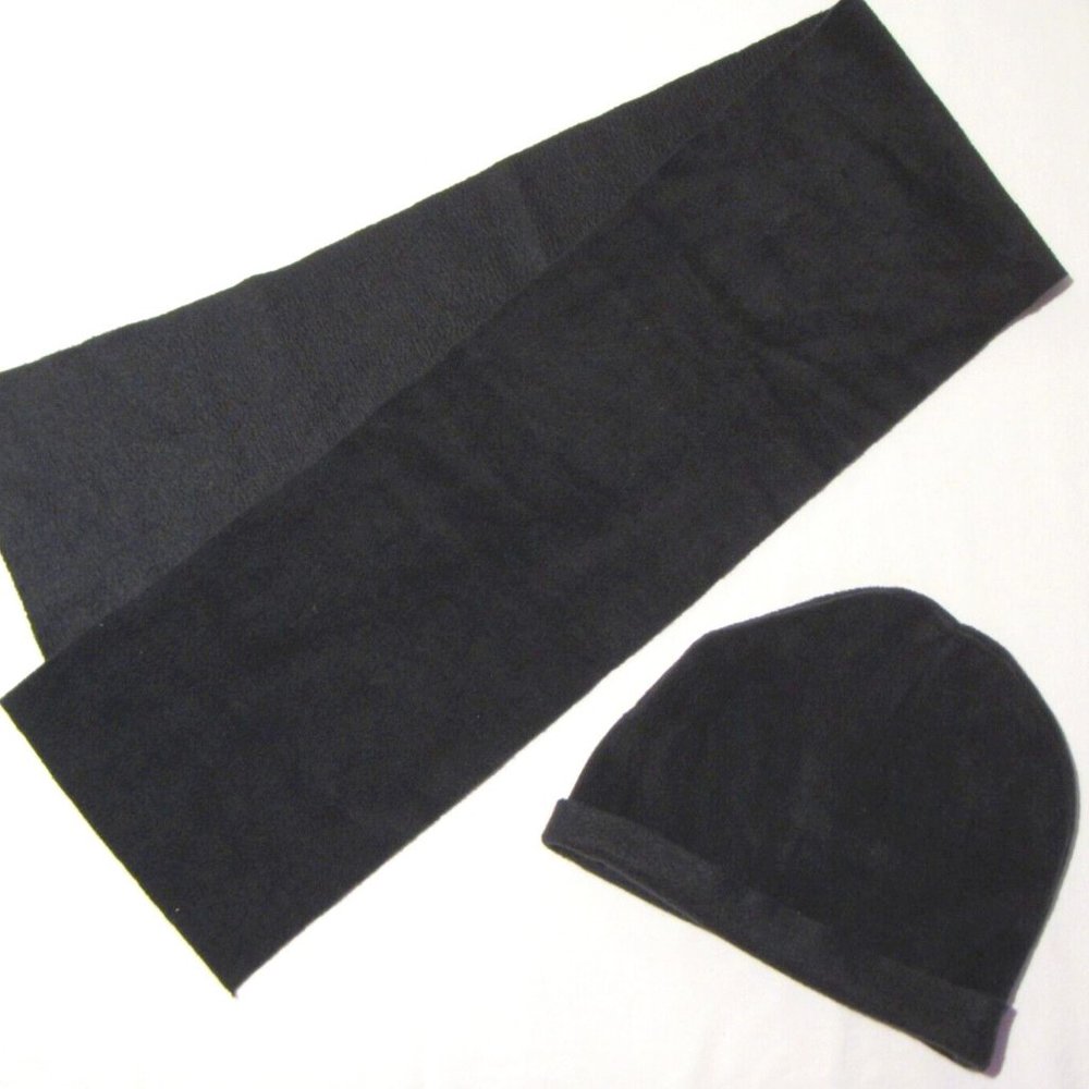 Soft Black Fleece Winter Beanie and Scarf Shawl Set, Silver Goose, Size 8-16